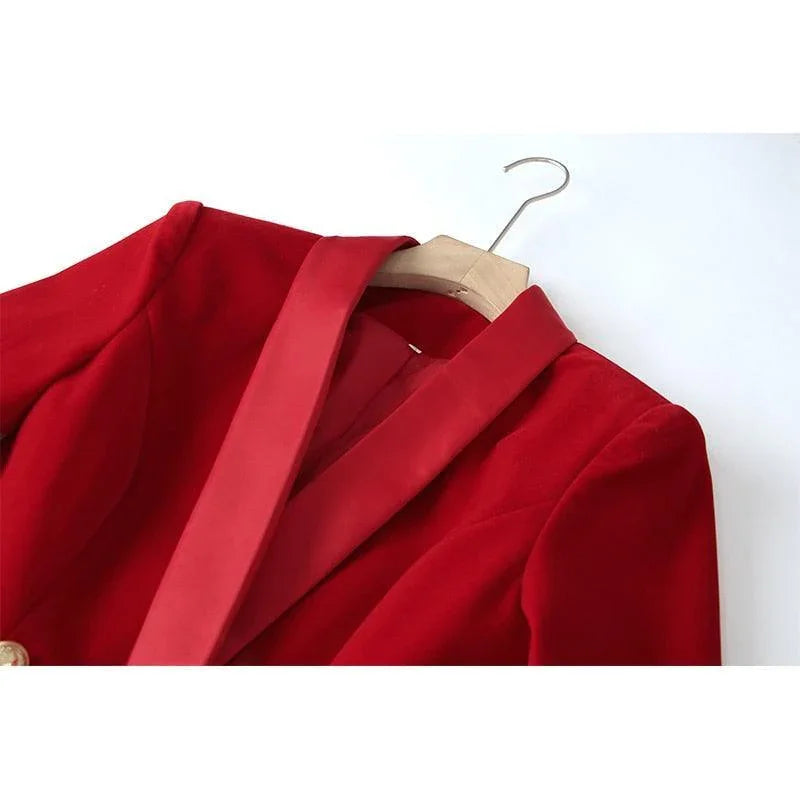 Women's Blazer - Double-Breasted Solid Velvet - Slim Fit Thigh-Length – Blazer | GUOCALI – view 5