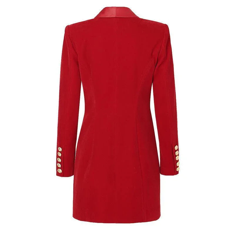 Women's Blazer - Double-Breasted Solid Velvet - Slim Fit Thigh-Length – Blazer | GUOCALI – view 6