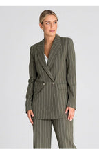 Women's Blazer - Double-Breasted Striped Linen - Regular Fit Hip-Length - Green – Suit Jacket | GUOCALI
