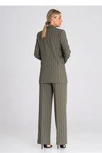Women's Blazer - Double-Breasted Striped Linen - Regular Fit Hip-Length - Green – Suit Jacket | GUOCALI – view 3
