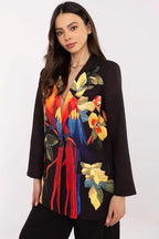 Women's Blazer - One-Button Floral - Regular Fit Thigh-Length - Black – Blazer | GUOCALI – view 4