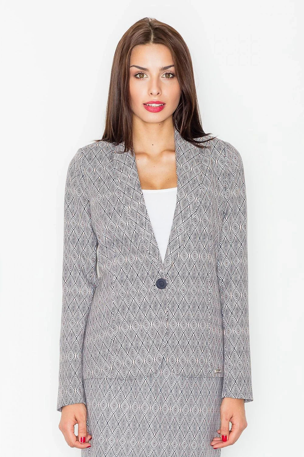 Women's Blazer - One-Button Geometric Modal - Regular Fit Hip-Length - Grey | Figl – Blazer | GUOCALI
