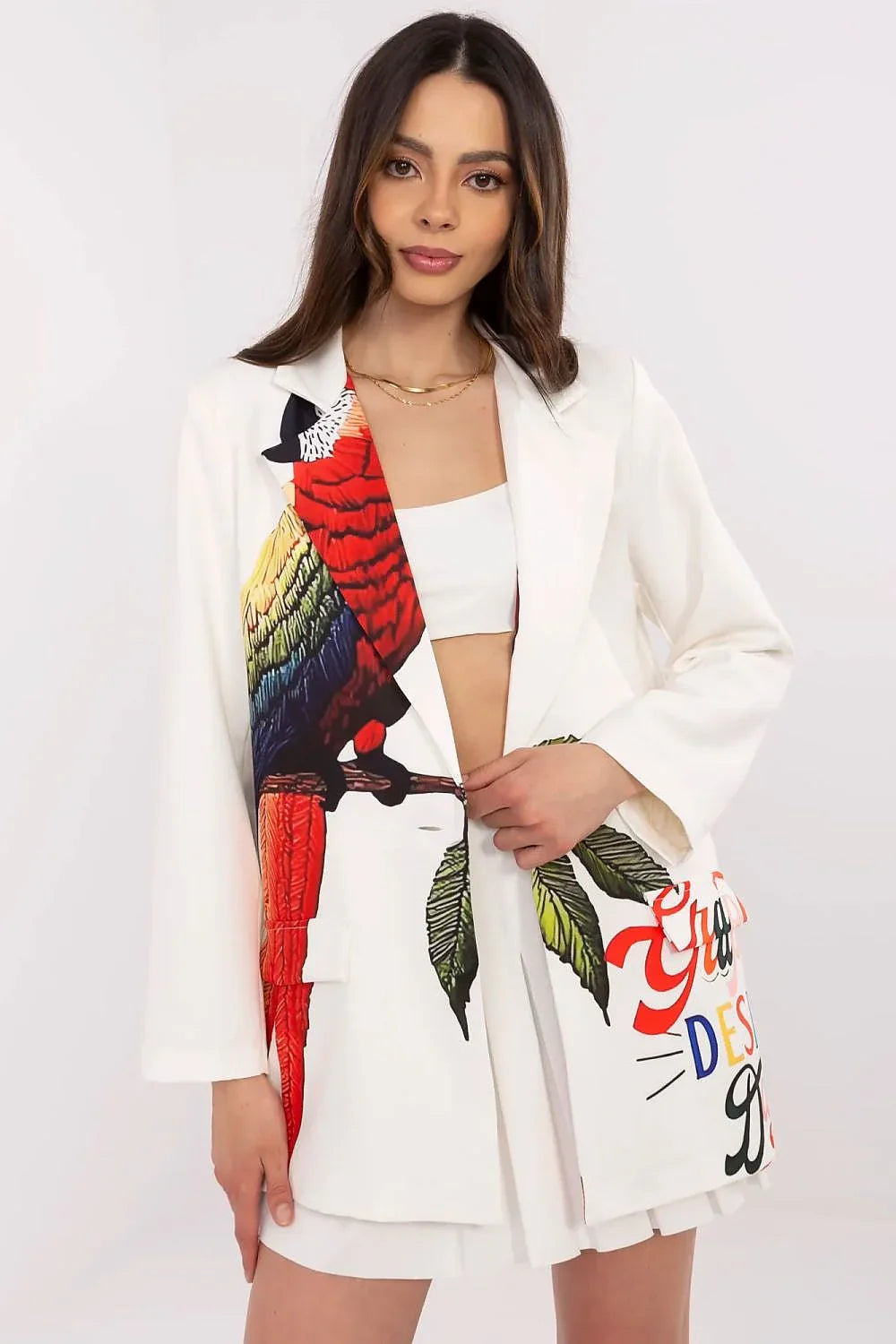 Women's Blazer - One-Button Multicolor - Regular Fit Thigh-Length - Beige – Blazer | GUOCALI