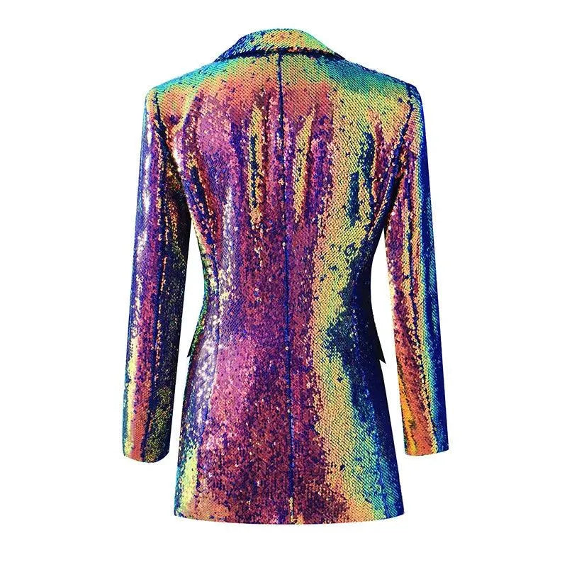 Women's Blazer - One-Button Sequin Cotton - Regular Fit Hip-Length - Dark Purple – Blazer | GUOCALI – view 2