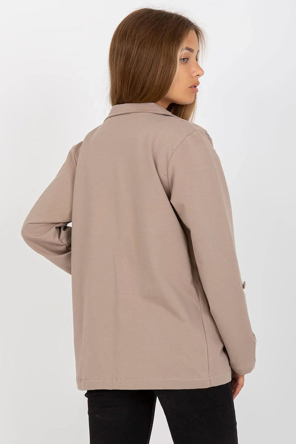 Women's Blazer - One-Button Solid Cotton - Regular Fit Hip-Length - Beige | Rue Paris – Blazer | GUOCALI – view 3