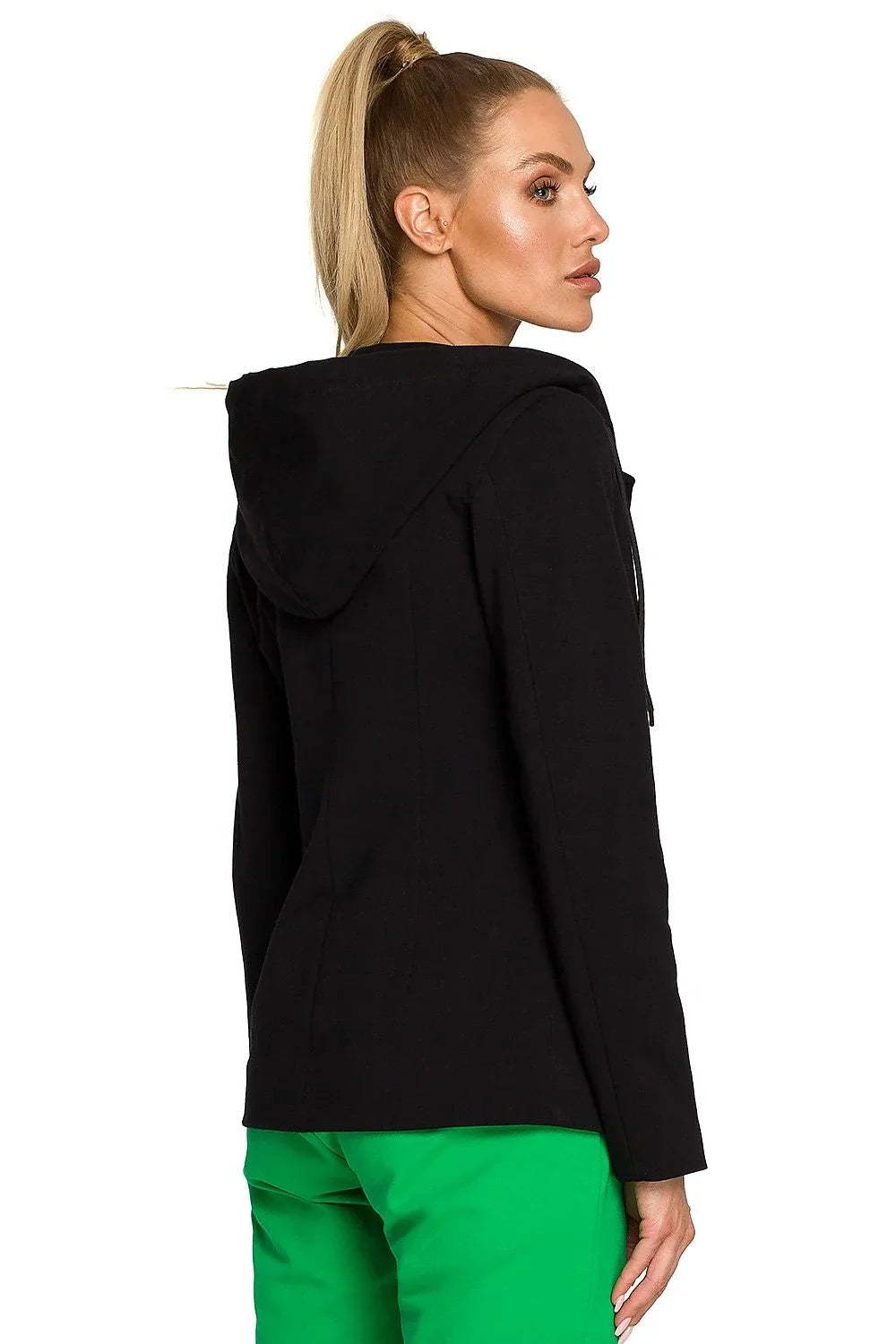 Women's Blazer - One-Button Solid Cotton - Regular Fit Hip-Length - Black – Suit Jacket | GUOCALI – view 3