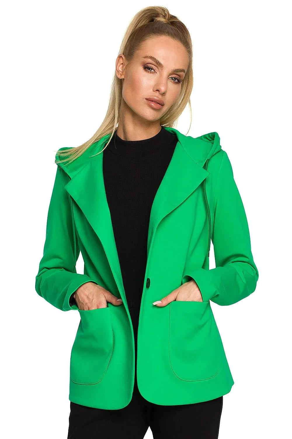 Women's Blazer - One-Button Solid Cotton - Regular Fit Hip-Length - Green – Blazer | GUOCALI