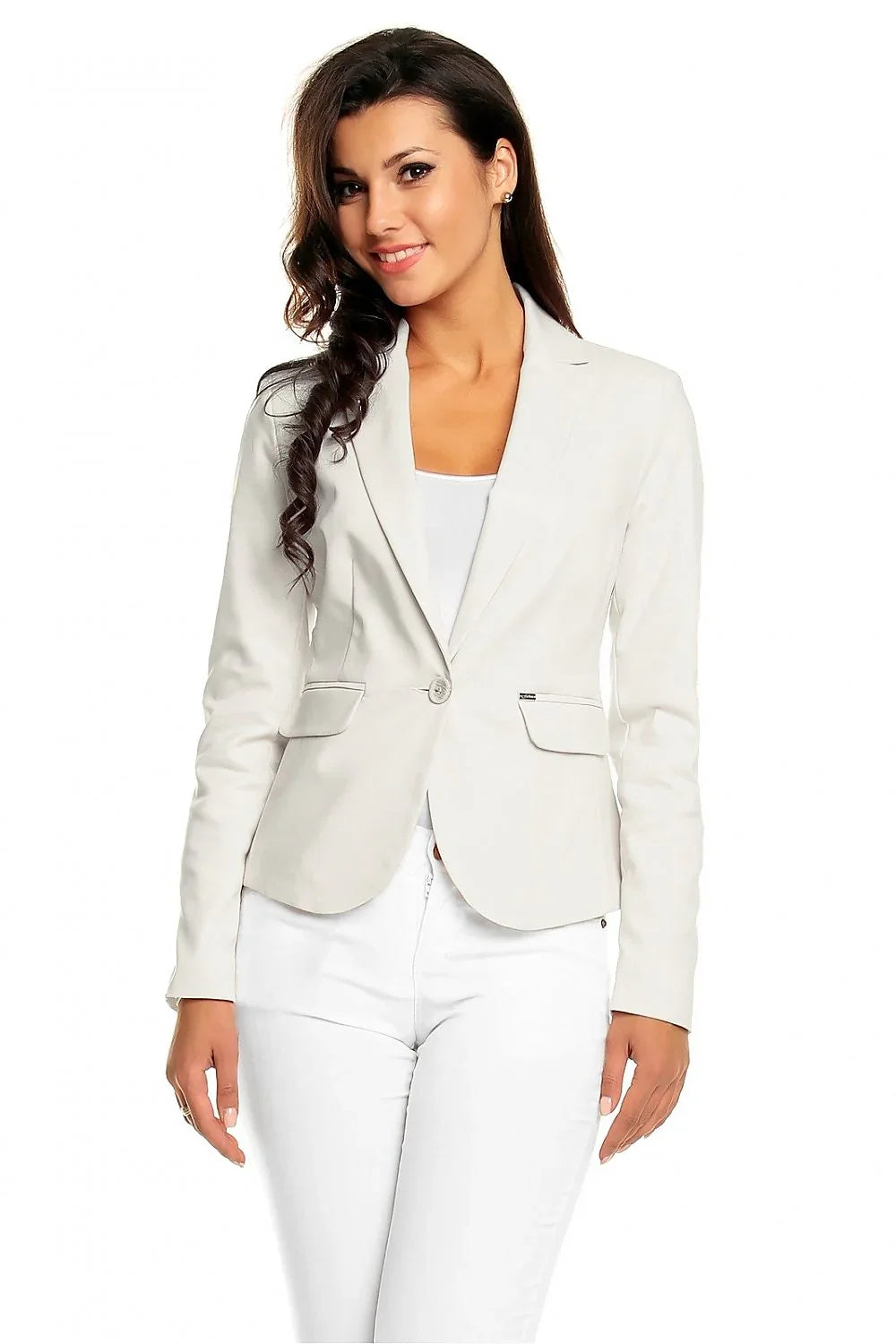Women's Blazer - One-Button Solid Linen-Cotton - Regular Fit Cropped - Beige – Blazer | GUOCALI