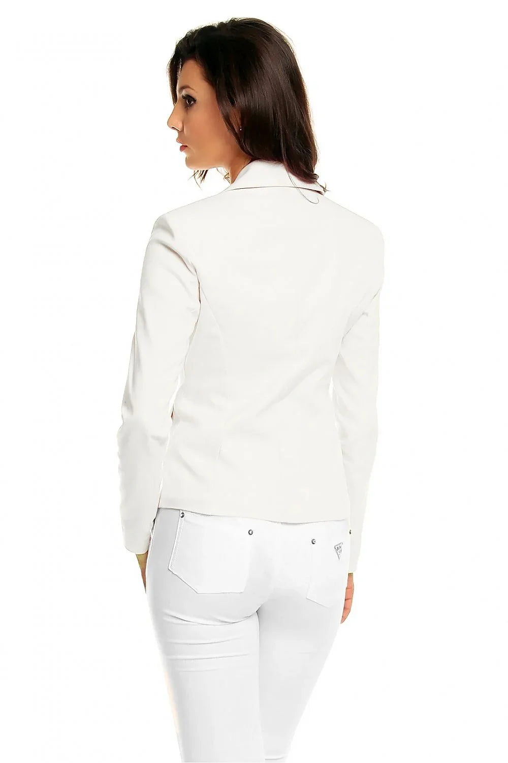 Women's Blazer - One-Button Solid Linen-Cotton - Regular Fit Cropped - Beige – Blazer | GUOCALI – view 3