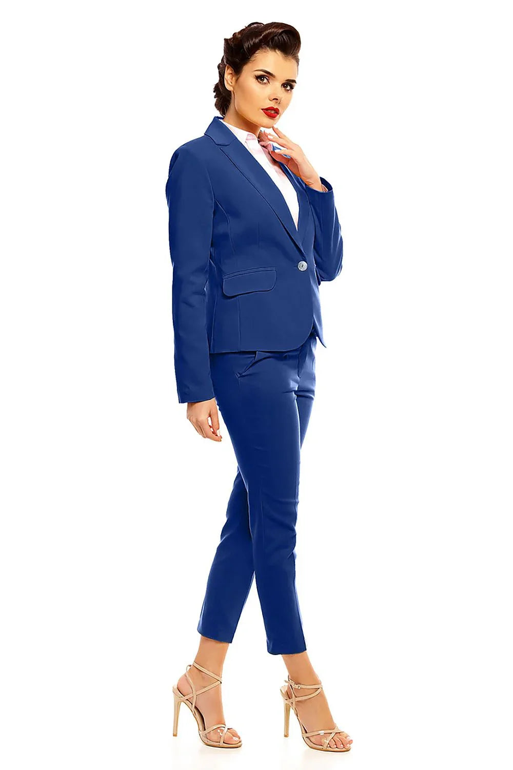 Women's Blazer - One-Button Solid Linen-Cotton - Regular Fit Cropped - Navy – Suit Jacket | GUOCALI – view 2