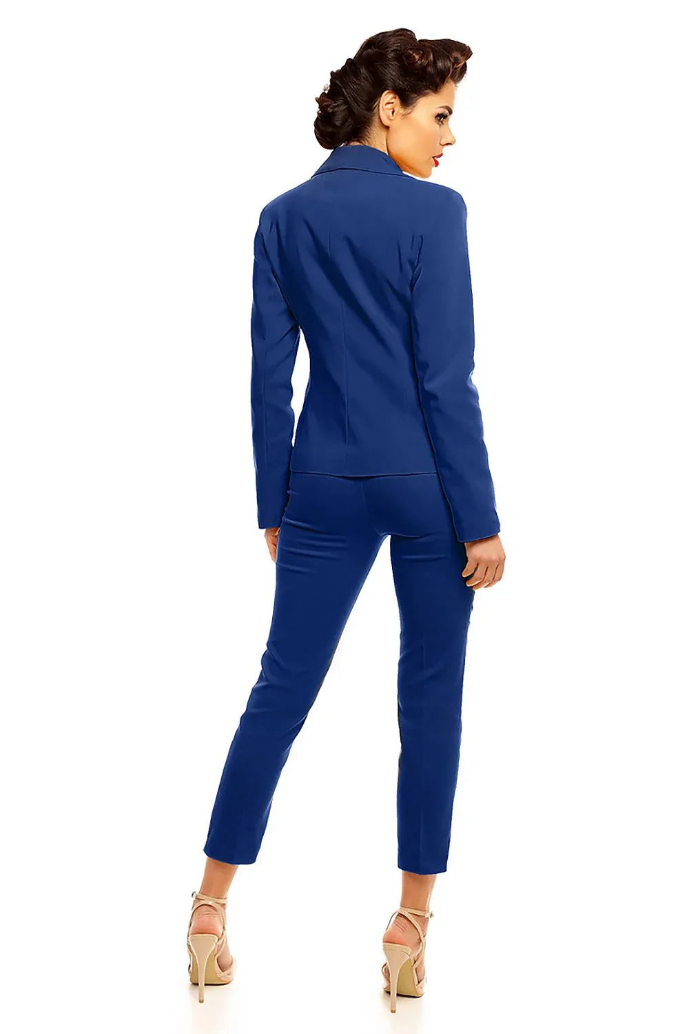 Women's Blazer - One-Button Solid Linen-Cotton - Regular Fit Cropped - Navy – Suit Jacket | GUOCALI – view 3