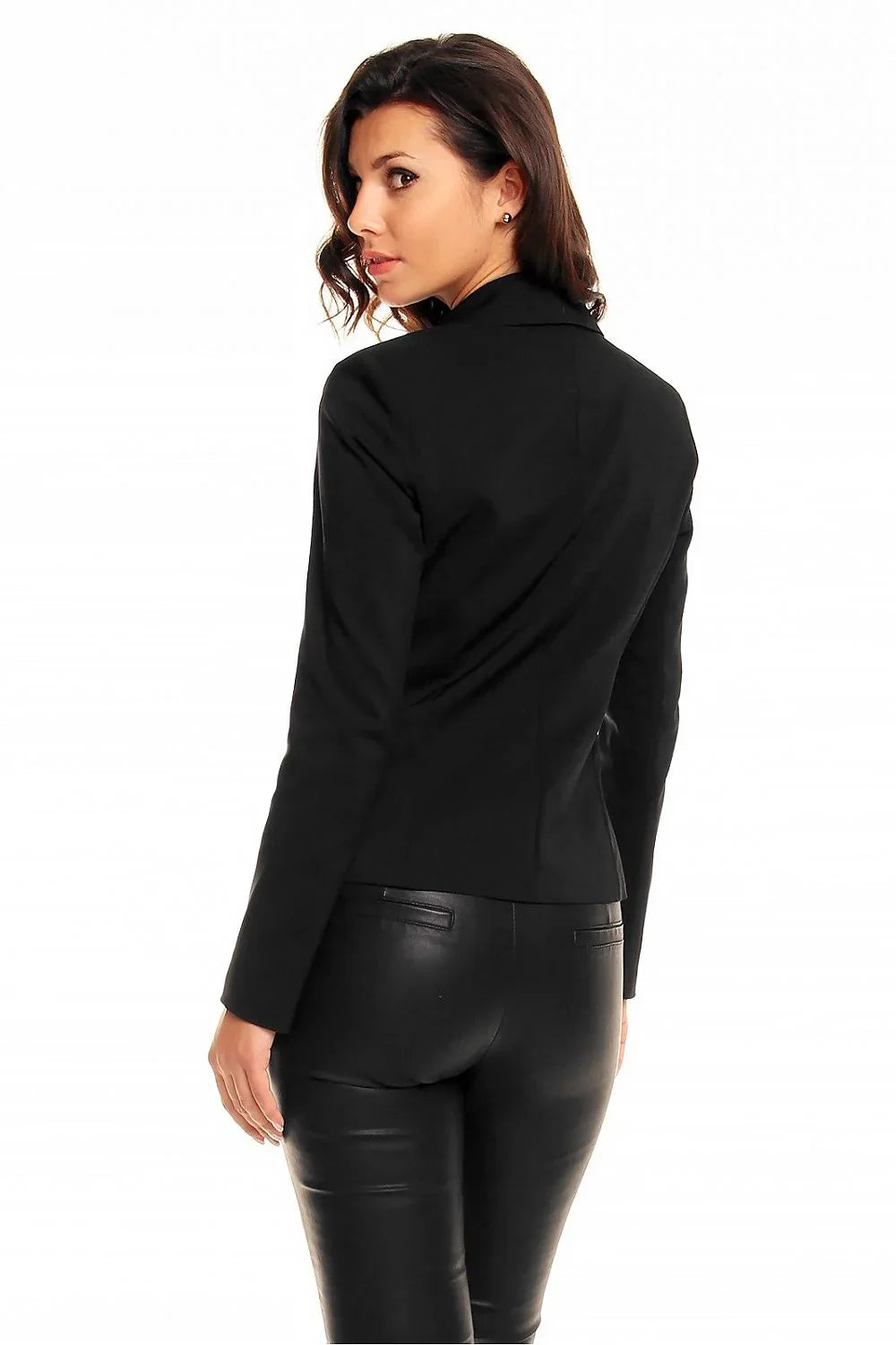 Women's Blazer - One-Button Solid Linen-Cotton - Regular Fit Hip-Length - Black – Blazer | GUOCALI – view 3
