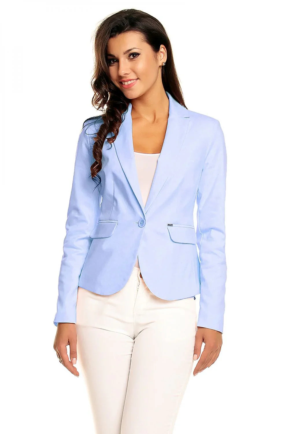 Women's Blazer - One-Button Solid Linen-Cotton - Slim Fit Cropped - Blue | Cabba – Blazer | GUOCALI