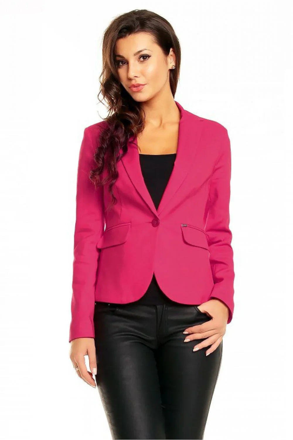 Women's Blazer - One-Button Solid Linen-Cotton - Slim Fit Cropped - Pink – Blazer | GUOCALI