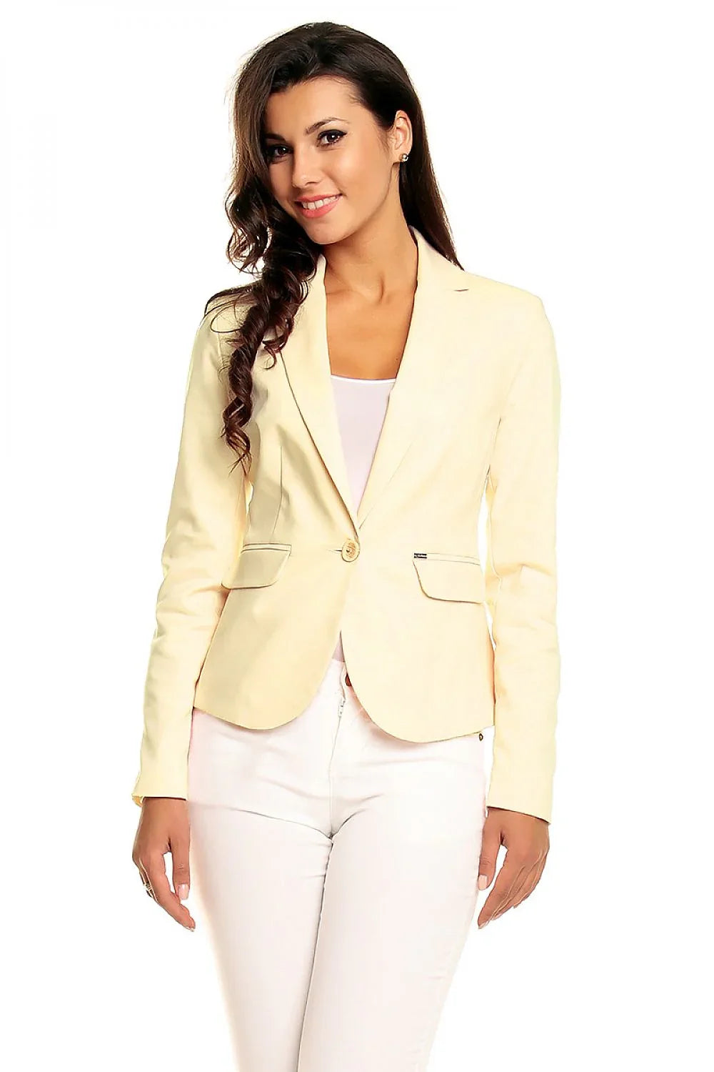 Women's Blazer - One-Button Solid Linen-Cotton - Slim Fit Cropped - Yellow – Blazer | GUOCALI