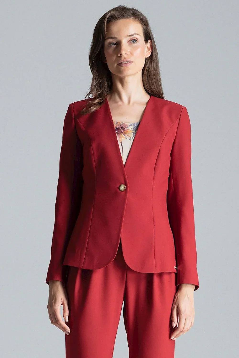 Women's Blazer - One-Button Solid Linen - Slim Fit Hip-Length - Red – Suit Jacket | GUOCALI