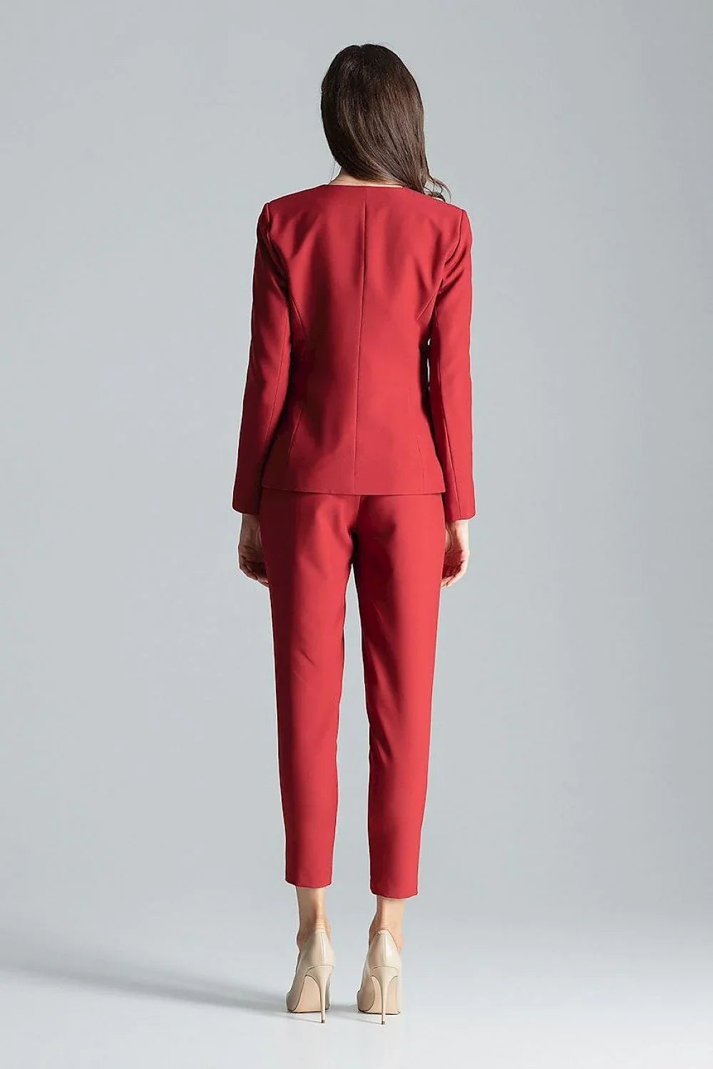 Women's Blazer - One-Button Solid Linen - Slim Fit Hip-Length - Red – Suit Jacket | GUOCALI – view 3