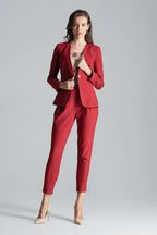 Women's Blazer - One-Button Solid Linen - Slim Fit Hip-Length - Red – Suit Jacket | GUOCALI – view 4