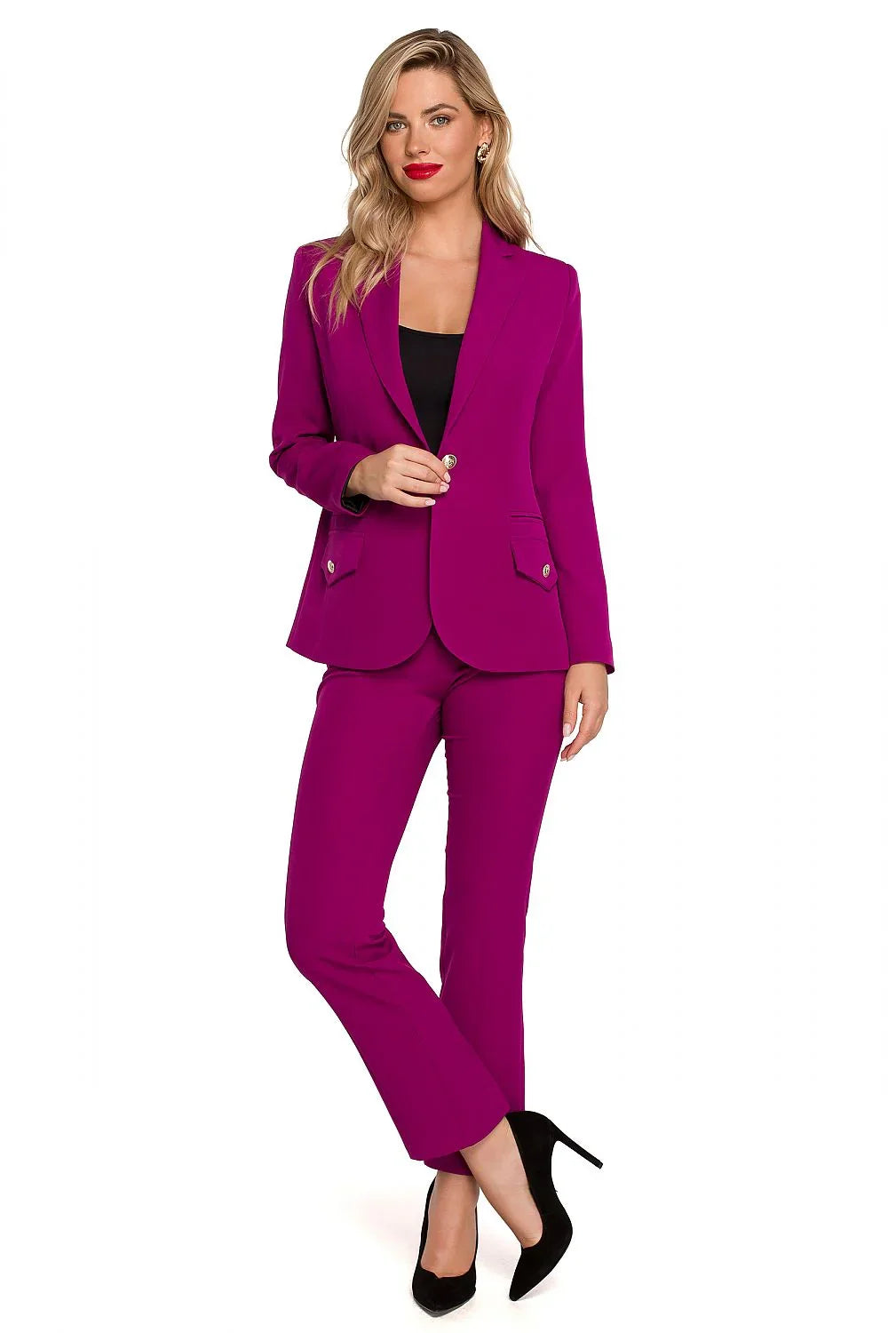 Women's Blazer - One-Button Solid Modal - Regular Fit Hip-Length - Violet – Blazer | GUOCALI – view 2