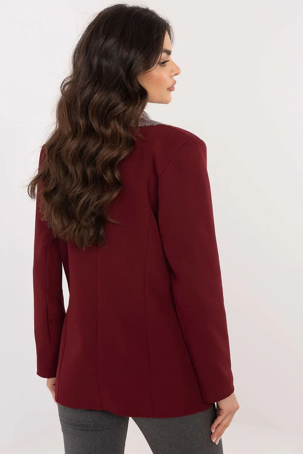 Women's Blazer - One-Button Solid Satin - Regular Fit Hip-Length - Red | Italy Moda – Blazer | GUOCALI – view 3