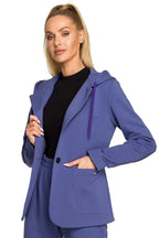 Women's Blazer - One-Button Solid Stretch Cotton - Regular Fit Hip-Length - Navy – Blazer | GUOCALI