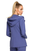Women's Blazer - One-Button Solid Stretch Cotton - Regular Fit Hip-Length - Navy – Blazer | GUOCALI – view 3