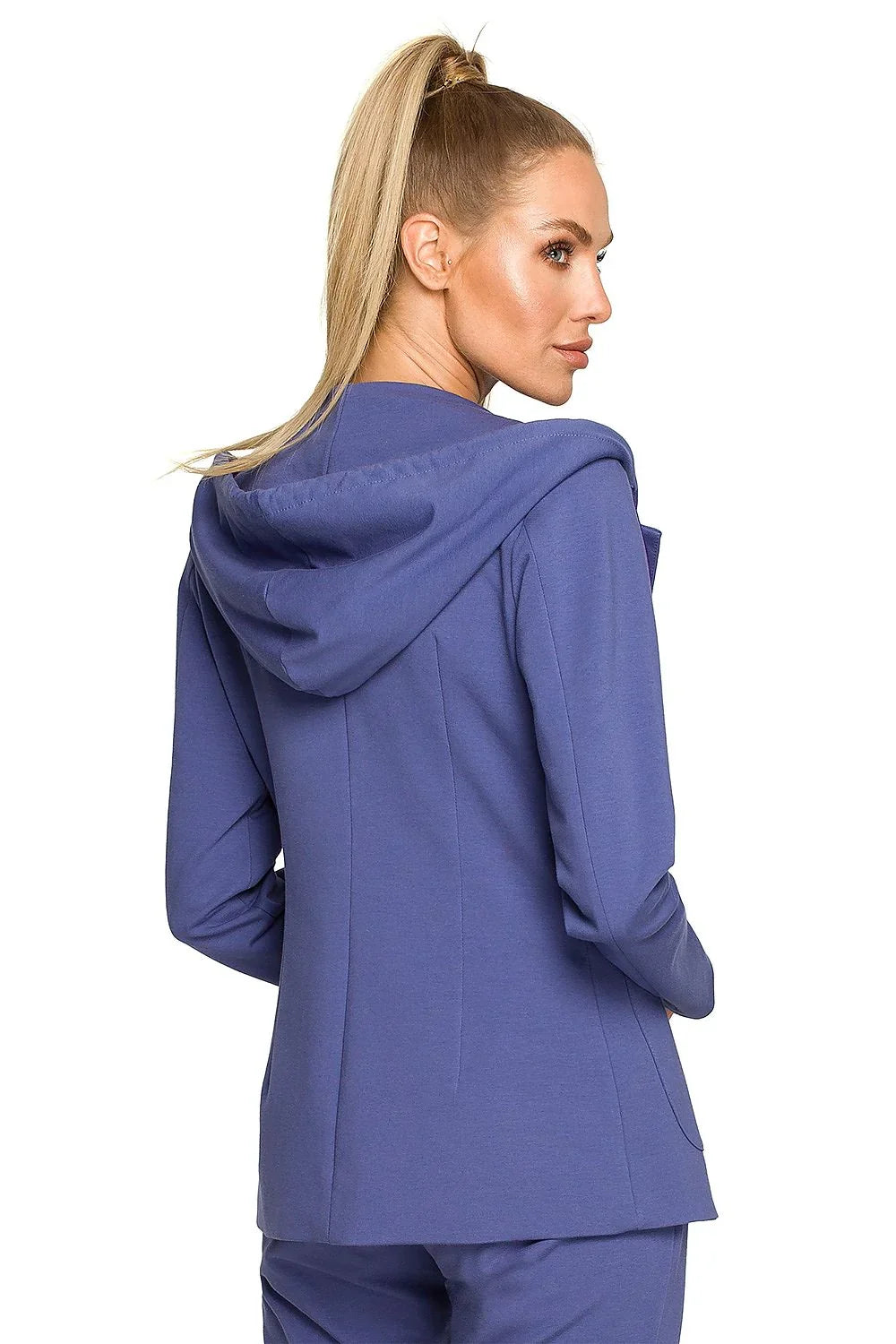 Women's Blazer - One-Button Solid Stretch Cotton - Regular Fit Hip-Length - Navy – Blazer | GUOCALI – view 3