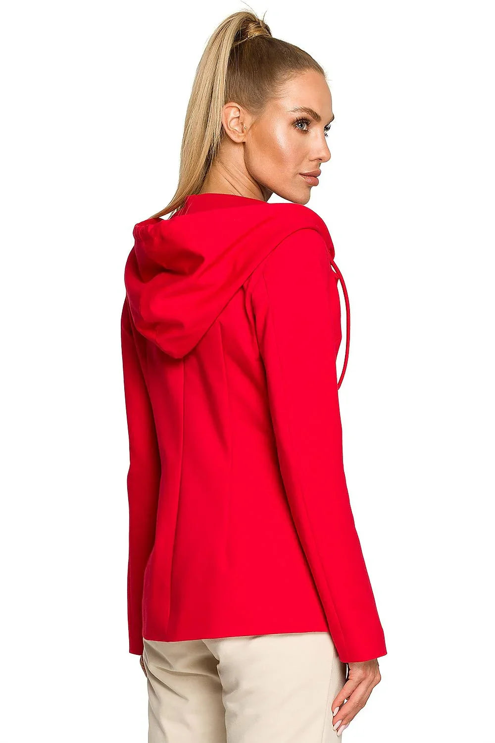 Women's Blazer - One-Button Solid Stretch Cotton - Regular Fit Hip-Length - Red – Blazer | GUOCALI – view 3