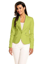 Women's Blazer - One-Button Solid Stretch Cotton - Slim Fit Cropped - Green – Blazer | GUOCALI