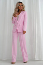 Women's Blazer - One-Button Solid Stretch Cotton - Slim Fit Hip-Length - Pink – Suit Jacket | GUOCALI – view 2