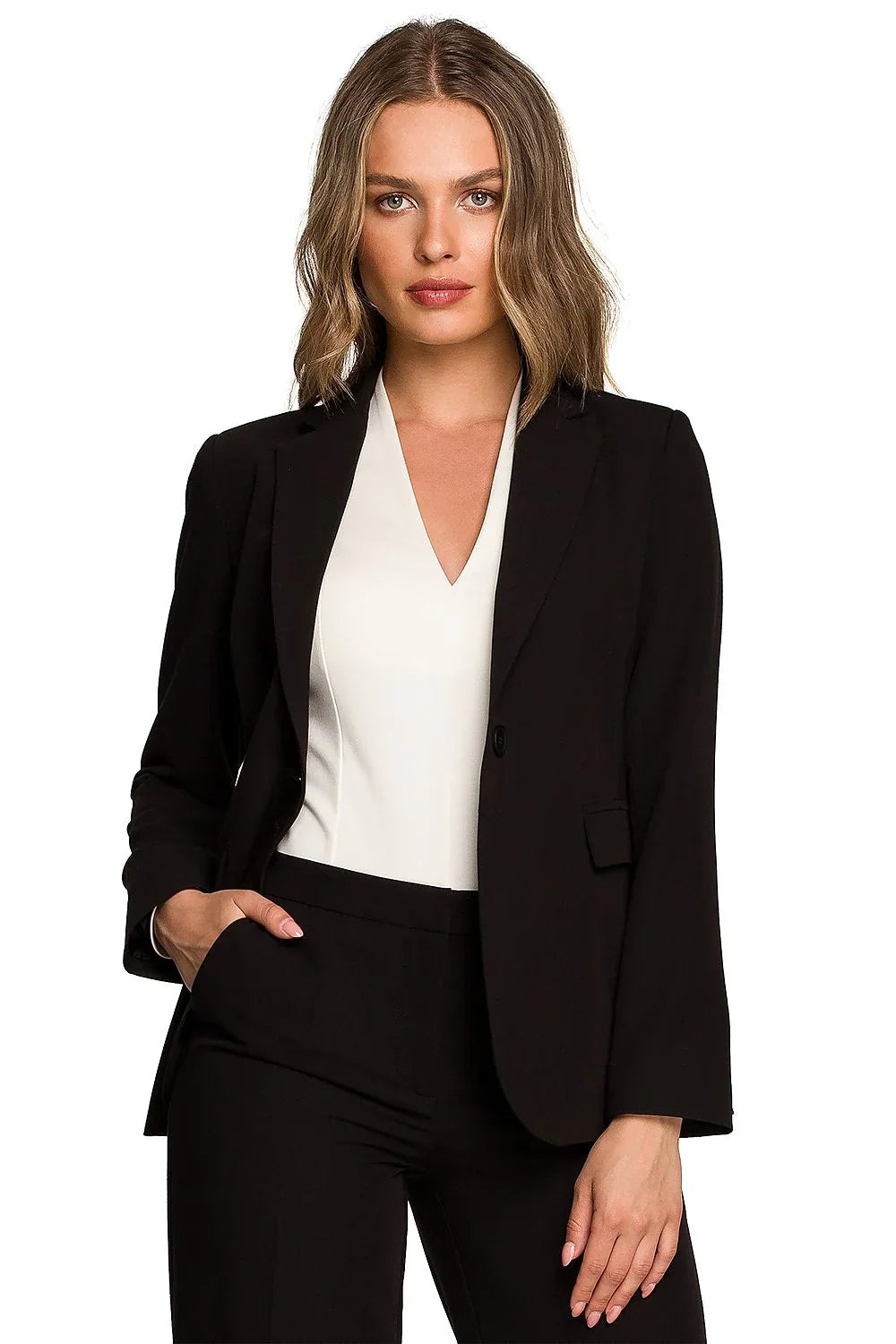 Women's Blazer - One-Button Solid Stretch Linen - Regular Fit Hip-Length - Black – Blazer | GUOCALI