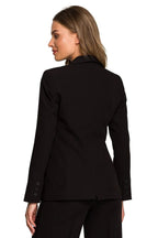 Women's Blazer - One-Button Solid Stretch Linen - Regular Fit Hip-Length - Black – Blazer | GUOCALI – view 3