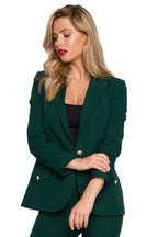 Women's Blazer - One-Button Solid Stretch Linen - Regular Fit Hip-Length - Green | Makover – Blazer | GUOCALI