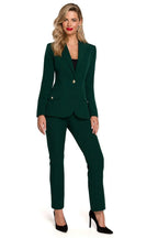 Women's Blazer - One-Button Solid Stretch Linen - Regular Fit Hip-Length - Green | Makover – Blazer | GUOCALI – view 2