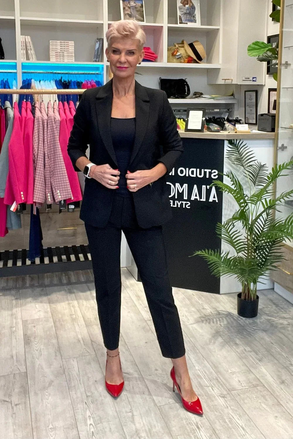 Women's Blazer - One-Button Solid Stretch Linen - Slim Fit Hip-Length - Black | Cabba – Blazer | GUOCALI