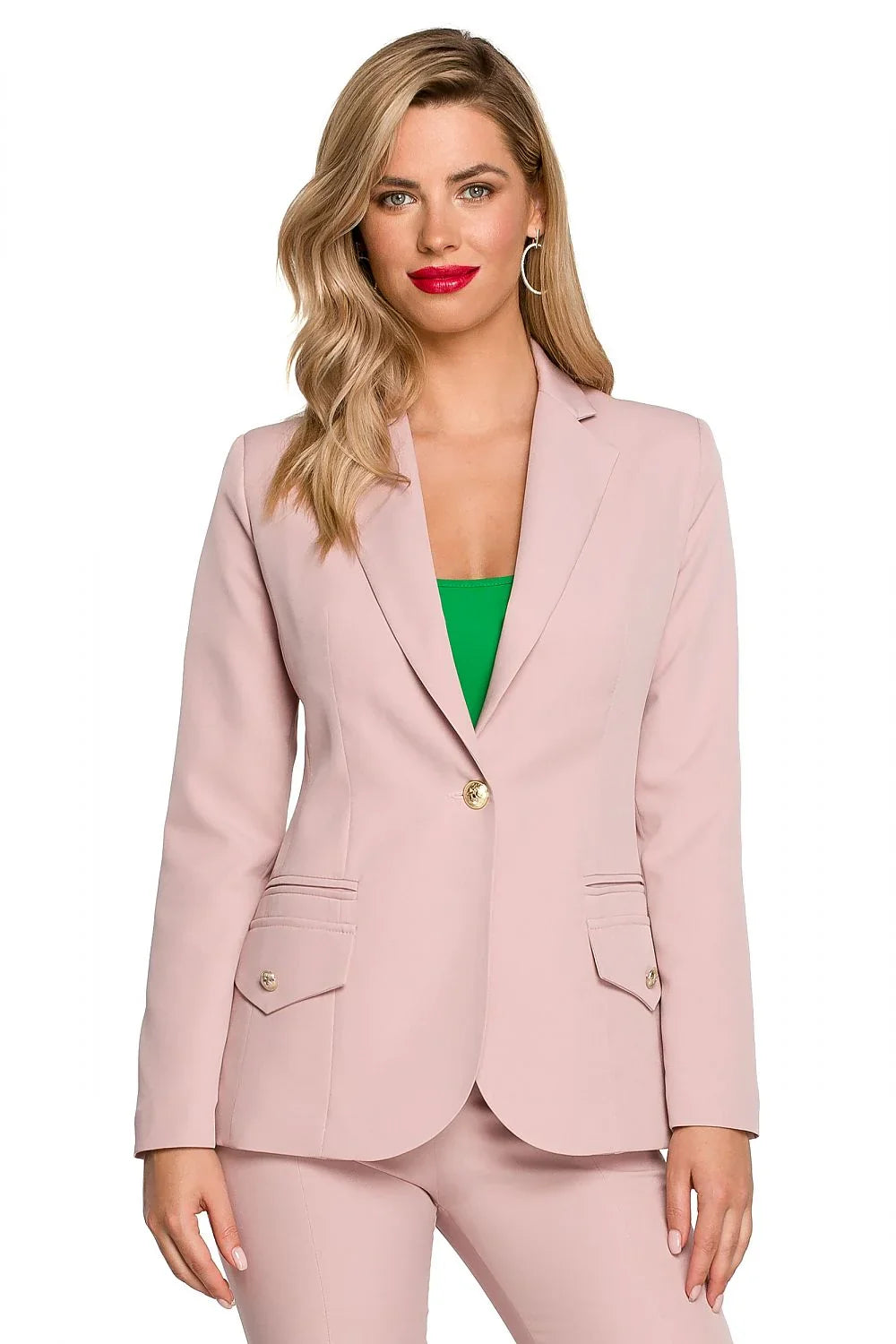 Women's Blazer - One-Button Solid Stretch Linen - Slim Fit Hip-Length - Pink – Blazer | GUOCALI