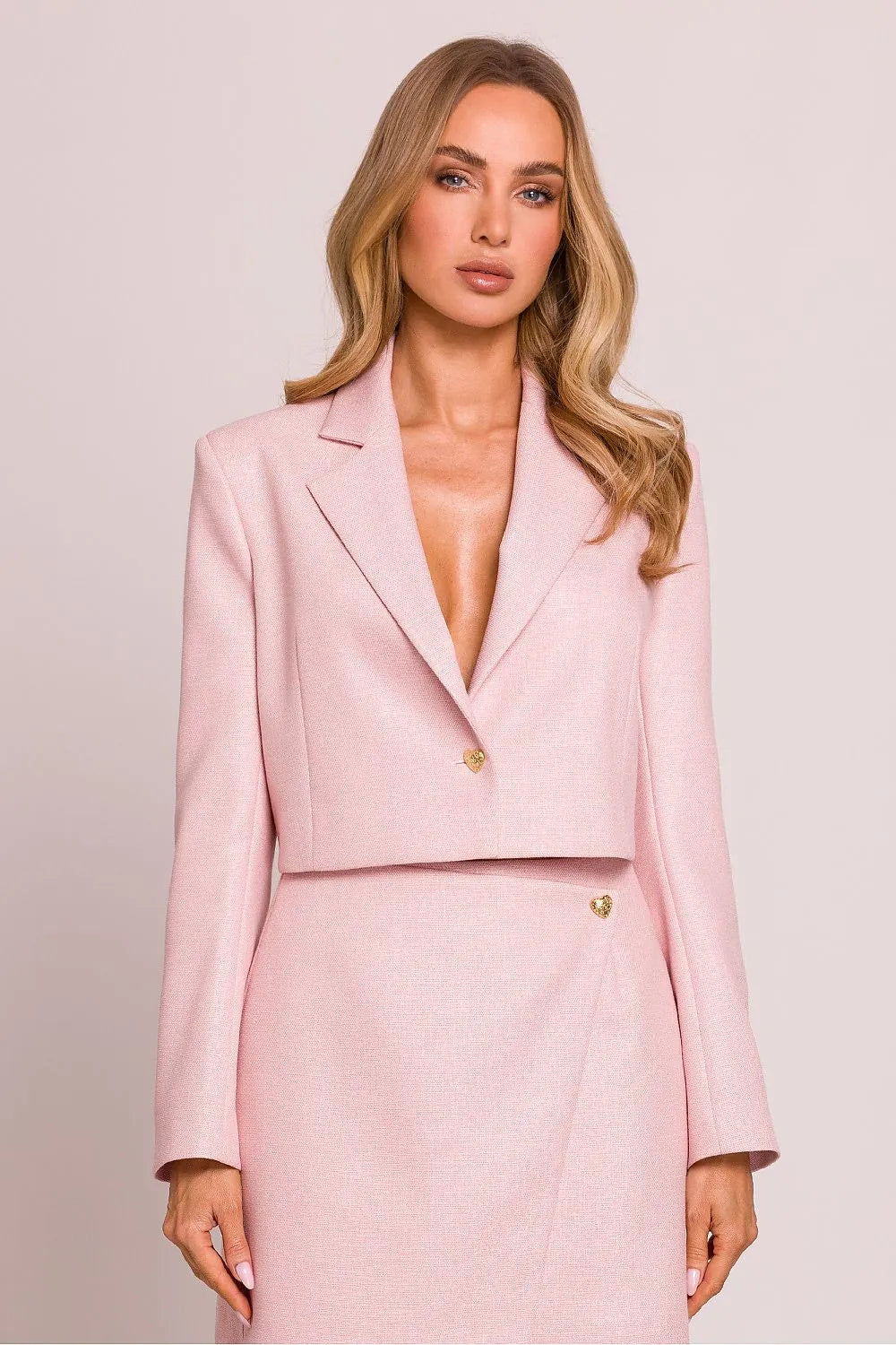 Women's Blazer - One-Button Solid Stretch Modal - Regular Fit Cropped - Pink | Moe – Suit Jacket | GUOCALI