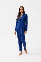 Women's Blazer - One-Button Solid Stretch Modal - Slim Fit Cropped - Blue – Suit Jacket | GUOCALI – view 2