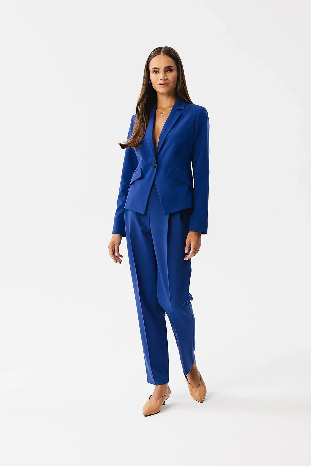 Women's Blazer - One-Button Solid Stretch Modal - Slim Fit Cropped - Blue – Suit Jacket | GUOCALI – view 2