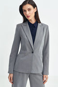 Women's Blazer - One-Button Solid Stretch Satin - Slim Fit Hip-Length - Gray – Suit Jacket | GUOCALI