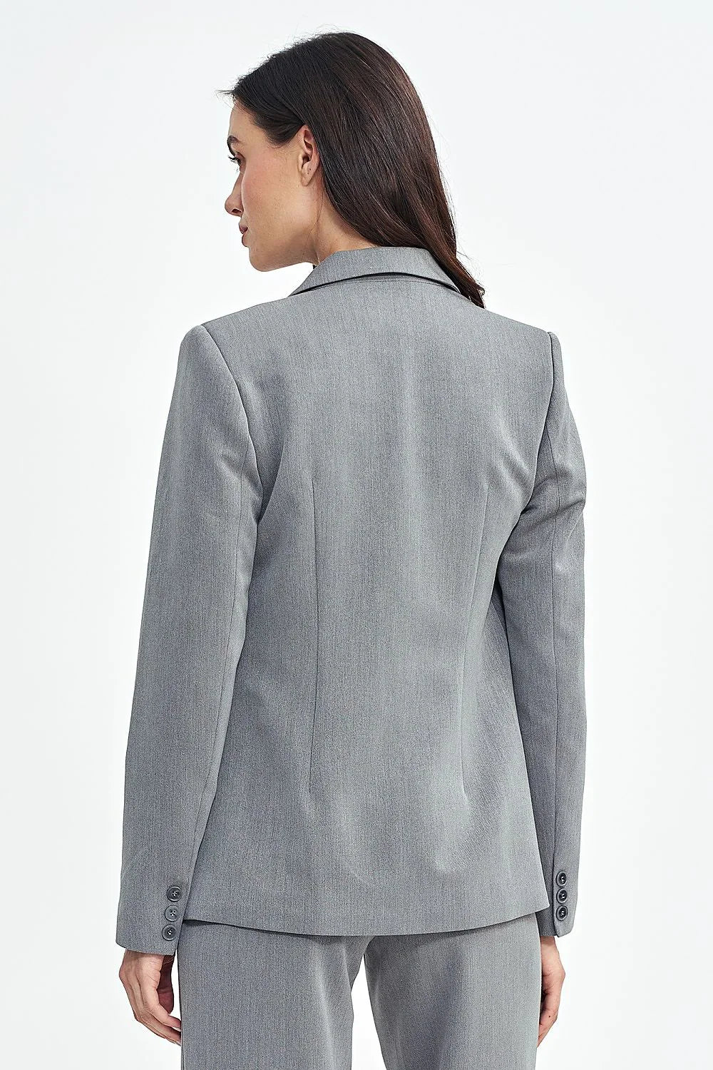 Women's Blazer - One-Button Solid Stretch Satin - Slim Fit Hip-Length - Gray – Suit Jacket | GUOCALI – view 3