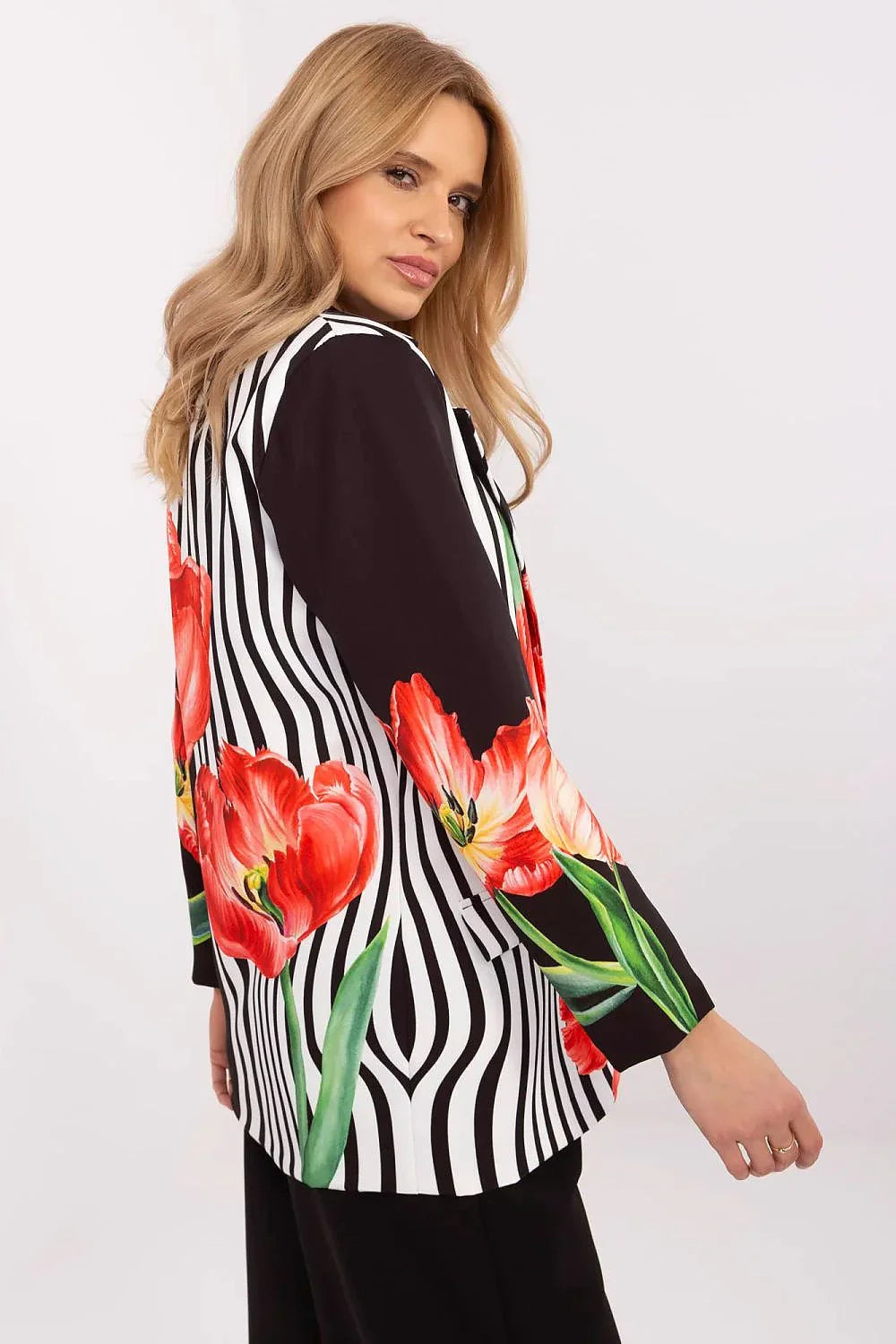 Women's Blazer - One-Button Striped - Regular Fit Hip-Length - Black – Blazer | GUOCALI – view 2