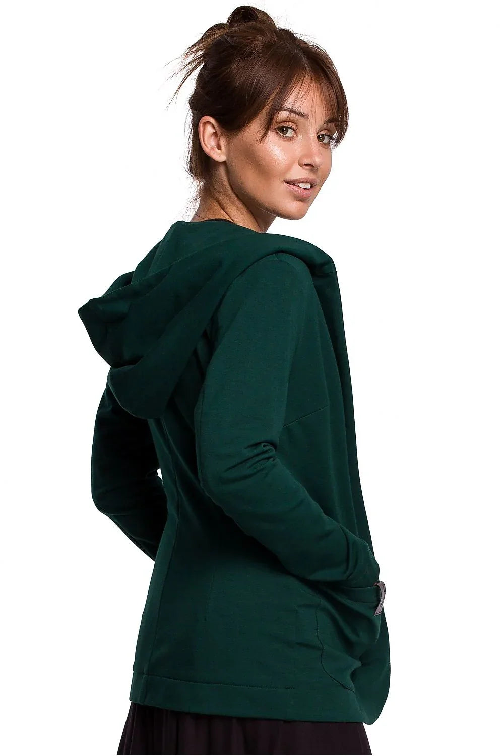 Women's Blazer - Open-Front Solid Cotton - Regular Fit Hip-Length - Green – Blazer | GUOCALI – view 3