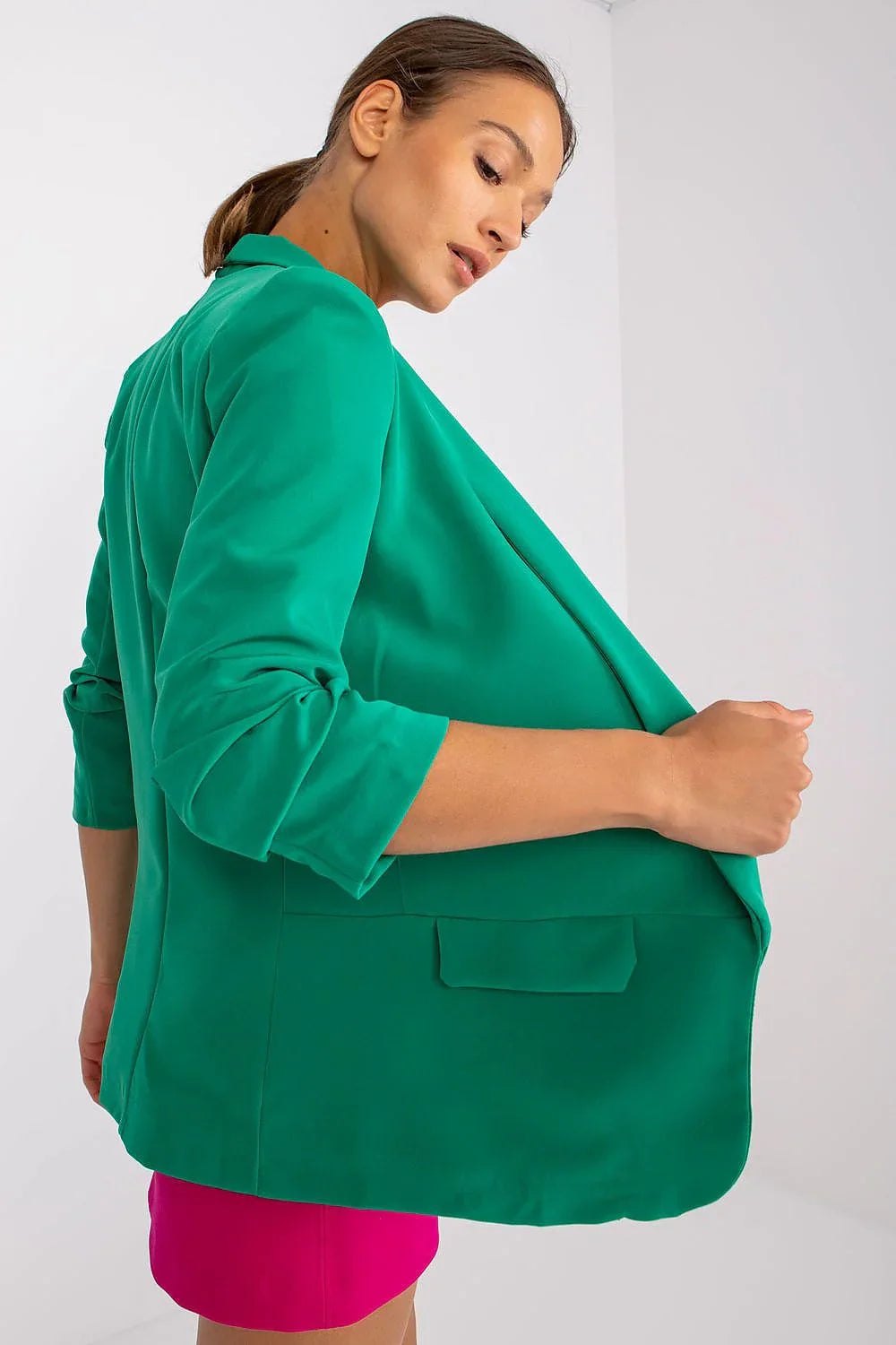 Women's Blazer - Open-Front Solid - Regular Fit Hip-Length - Green – Blazer | GUOCALI – view 3