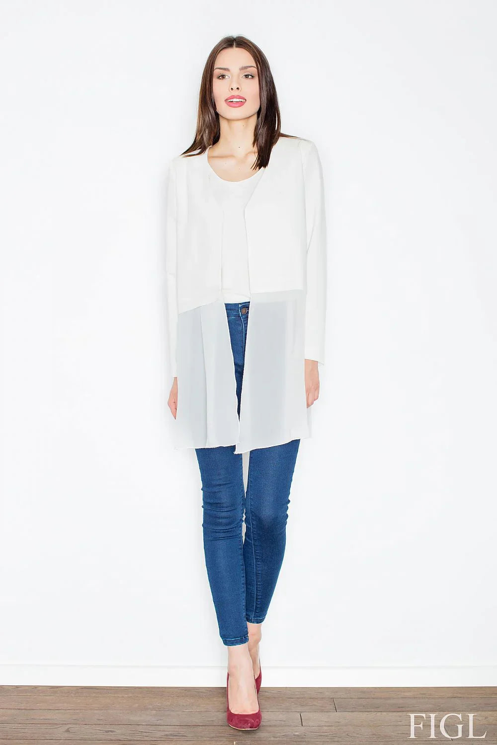 Women's Blazer - Open-Front Solid Wool - Regular Fit Thigh-Length - White – Blazer | GUOCALI