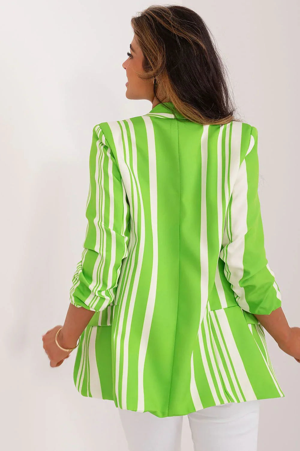 Women's Blazer - Open-Front Striped - Slim Fit Hip-Length - Green – Blazer | GUOCALI – view 3