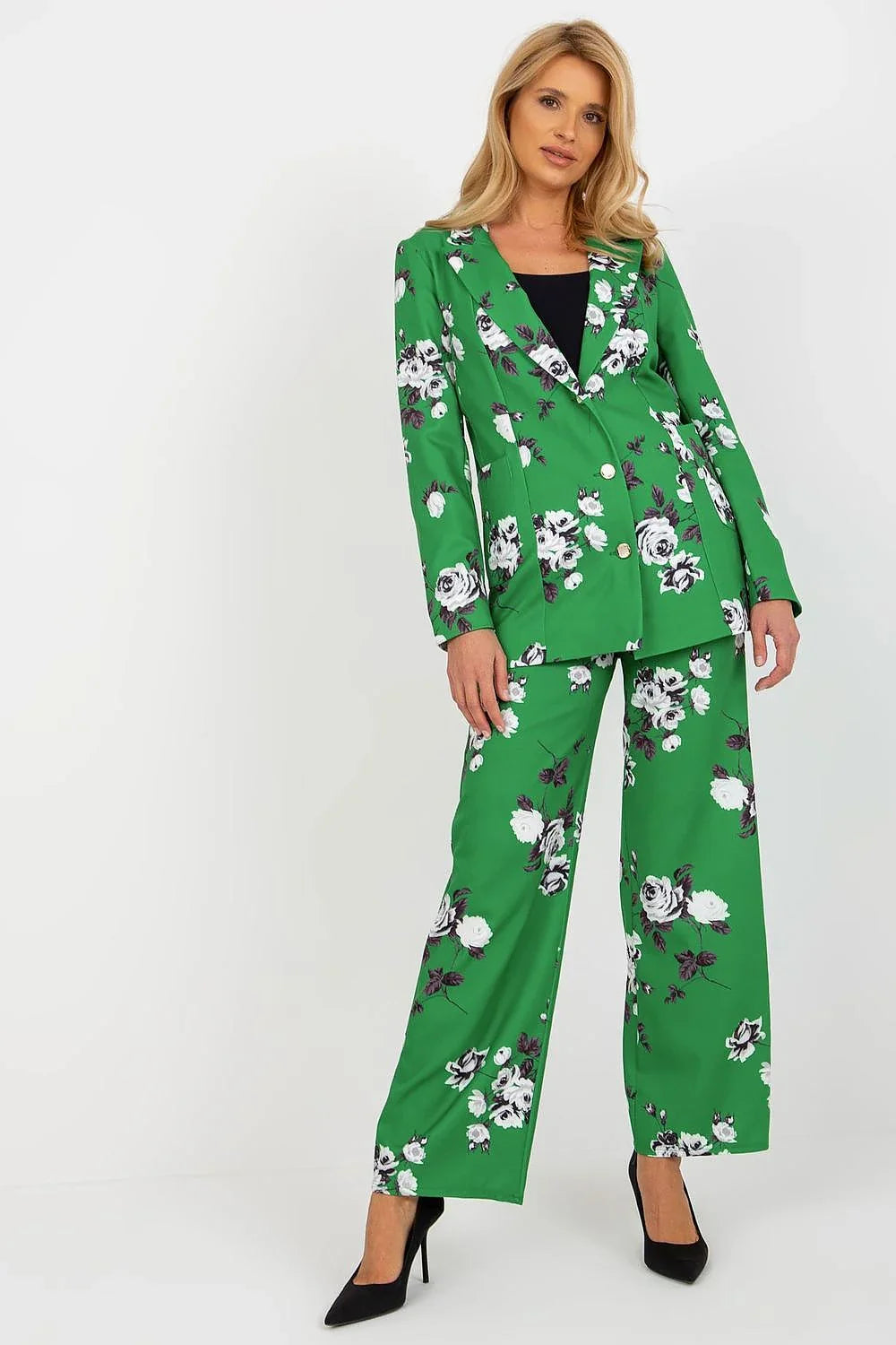 Women's Blazer - Single-Breasted Floral Cotton - Regular Fit Longline - Green – Suit Jacket | GUOCALI