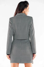 Women's Blazer - Single-Breasted Houndstooth Linen - Slim Fit Cropped - Black – Blazer | GUOCALI – view 3
