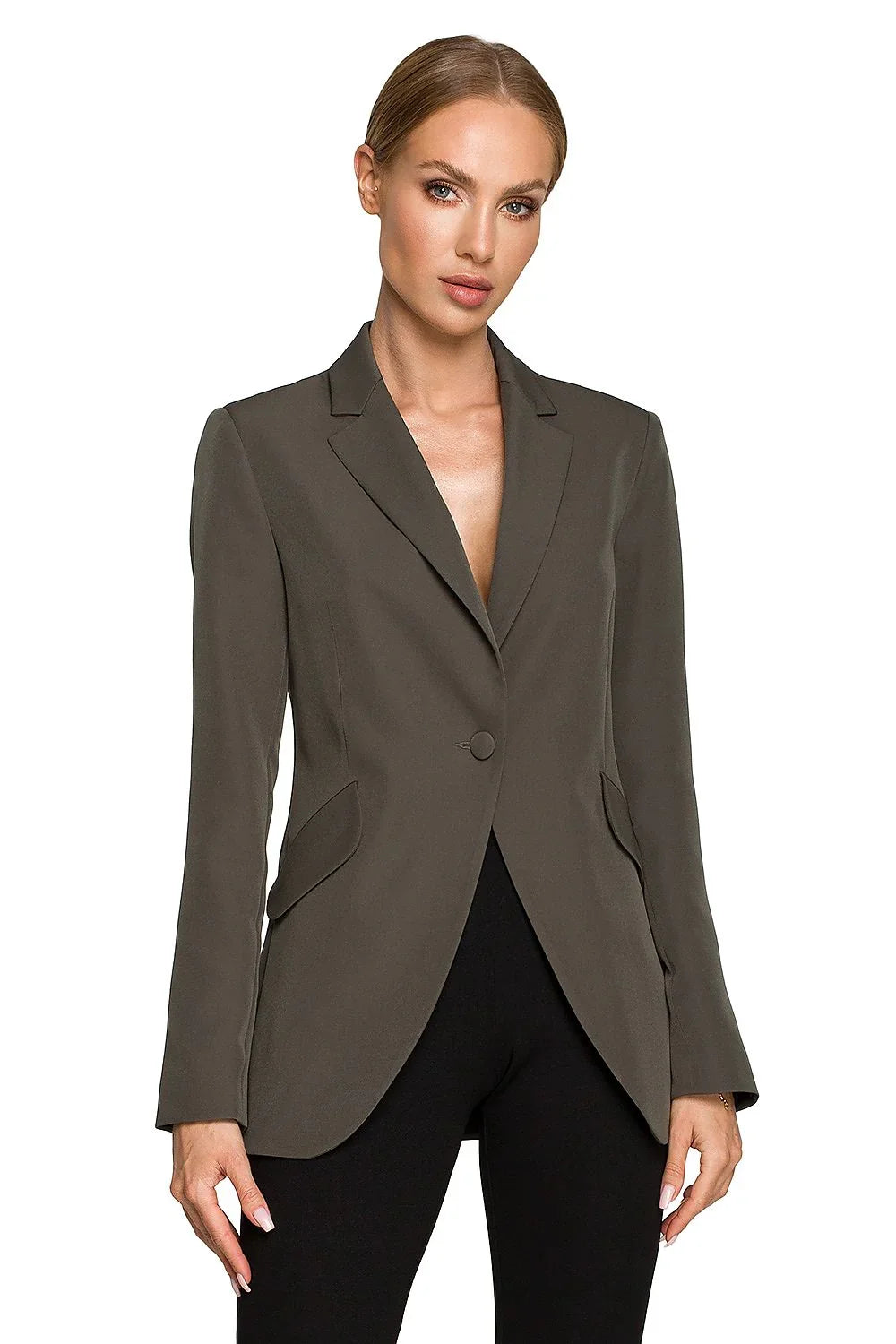 Women's Blazer - Single-Breasted Solid Linen - Slim Fit Hip-Length - Green – Blazer | GUOCALI