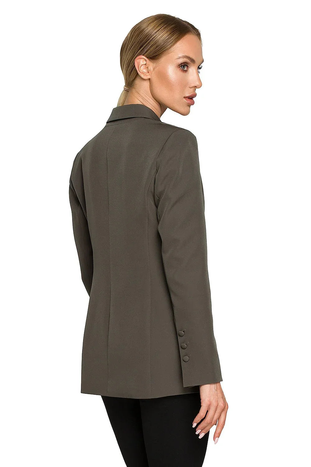 Women's Blazer - Single-Breasted Solid Linen - Slim Fit Hip-Length - Green – Blazer | GUOCALI – view 3
